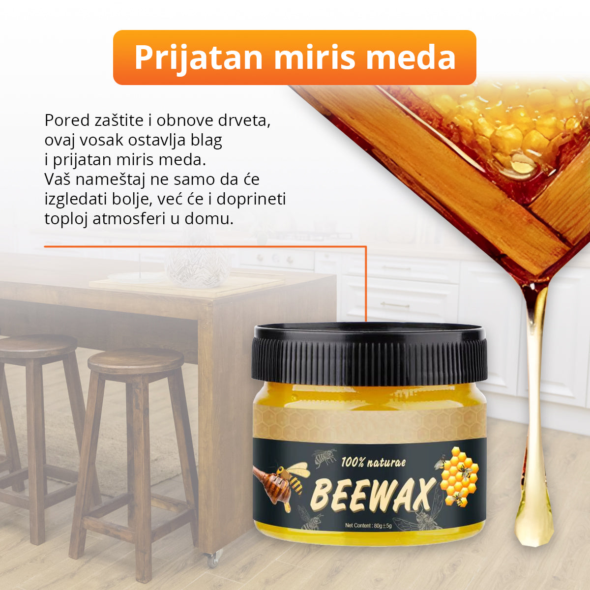 BeeWax - Prirodni pčelinji vosak za poliranje drveta