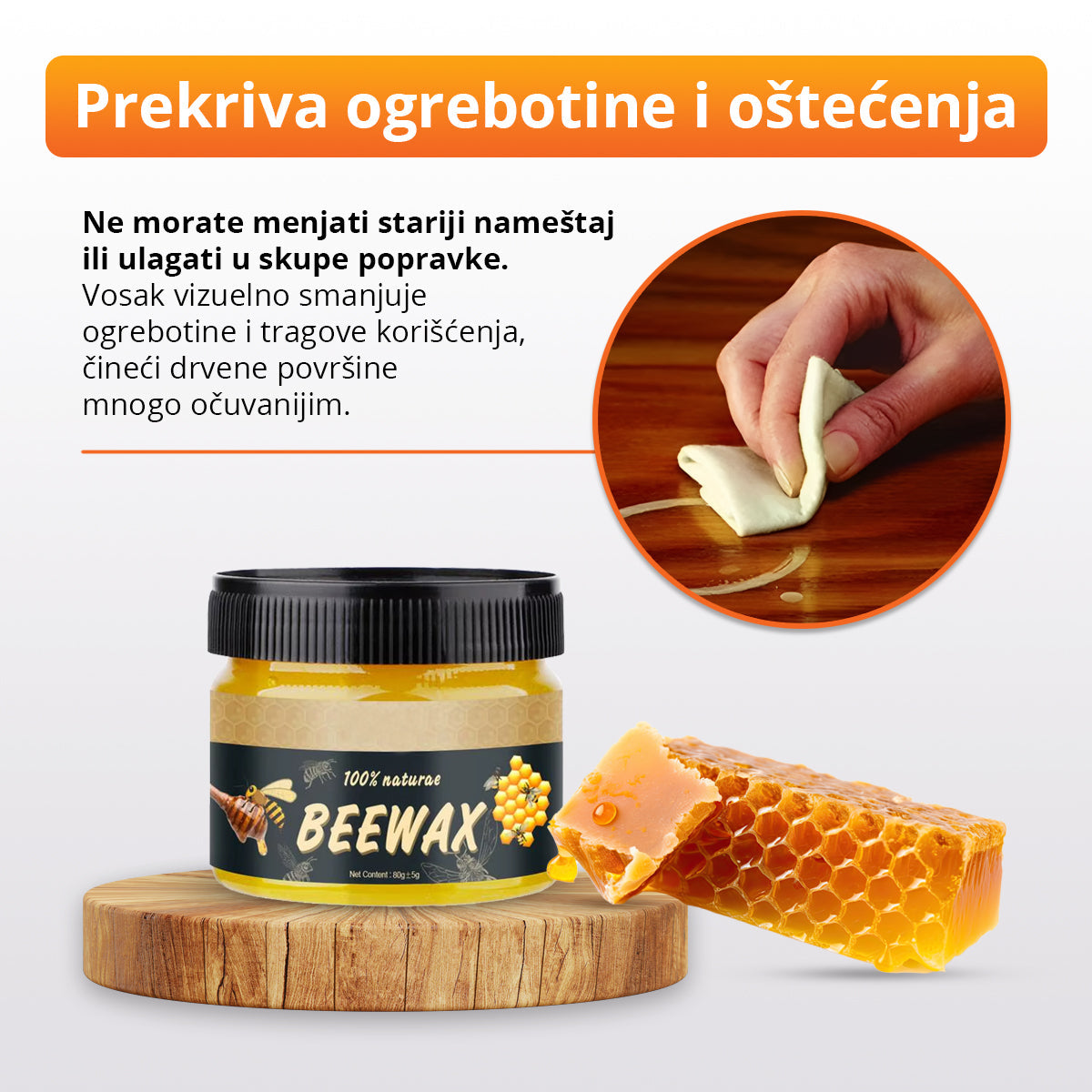 BeeWax - Prirodni pčelinji vosak za poliranje drveta